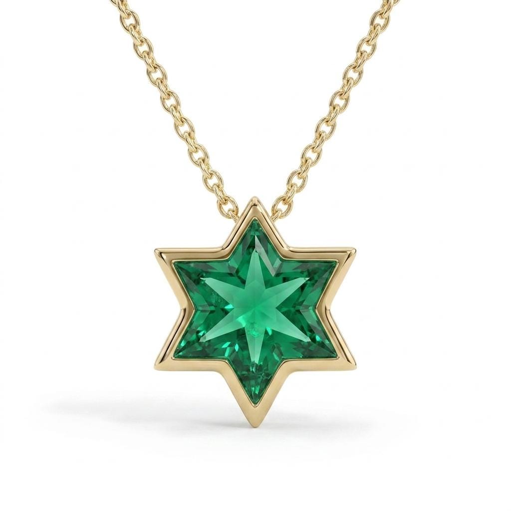 Unique Green Emerald Star of David Necklace | 14k/18k Gold Magen David Pendant | Religious Jewish Star Necklace | Gold Jewelry image #2