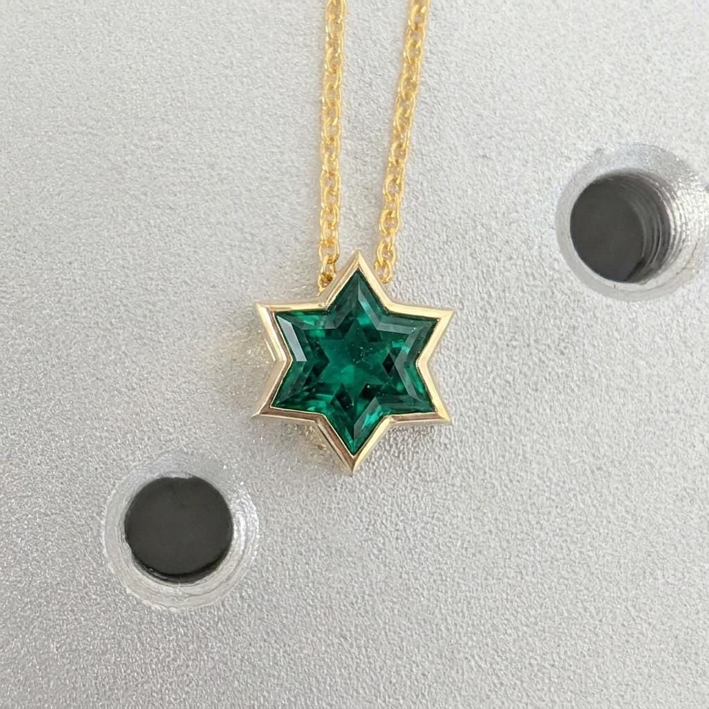 Unique Jewish Jewelry Star Necklace | 14k/18k Gold Lab Emerald Star of David Necklace | Gold Religious Pendant | Magen David Necklace