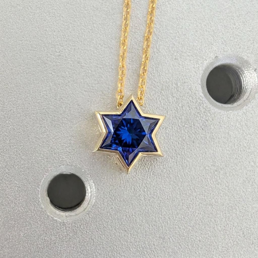 Unique Jewish Jewelry Star Necklace | 14k/18k Gold Lab Sapphire Star of David Necklace | Gold Religious Pendant | Magen David Necklace
