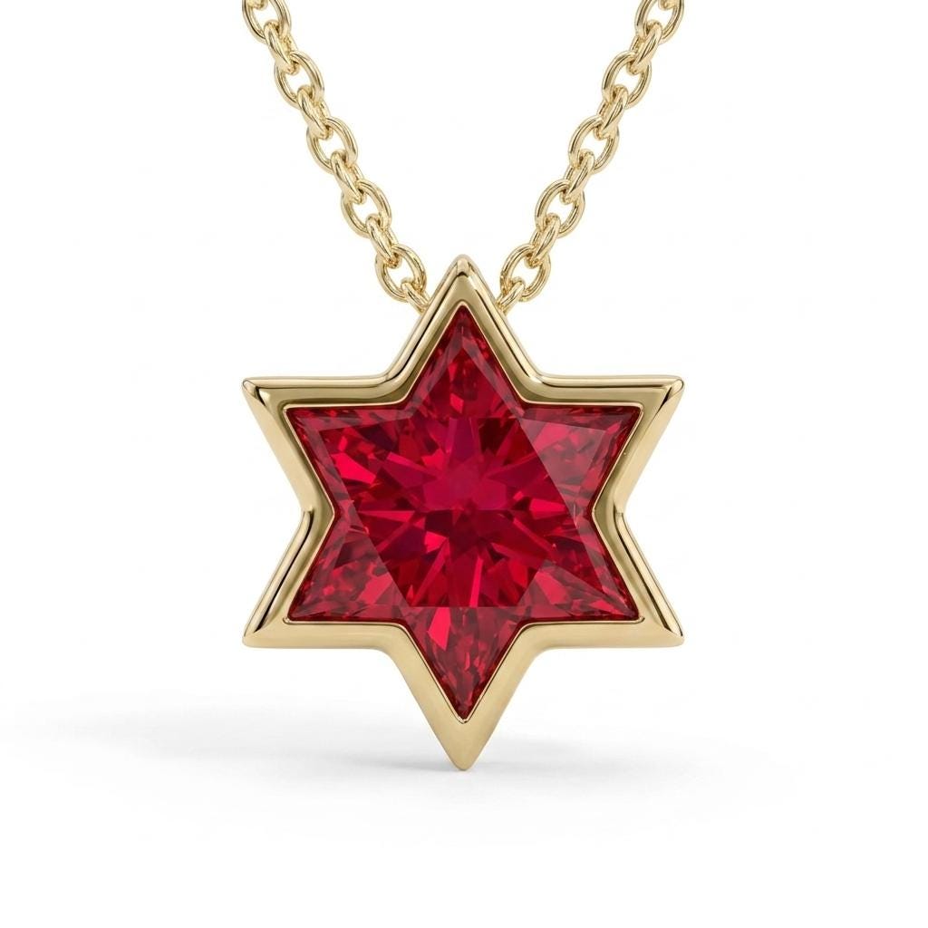 14k/18k Gold Ruby Star of David Necklace | Lab Ruby Jewish Jewelry Star Necklace | July Birthstone Gold Religious Pendant | Magen David Necklace