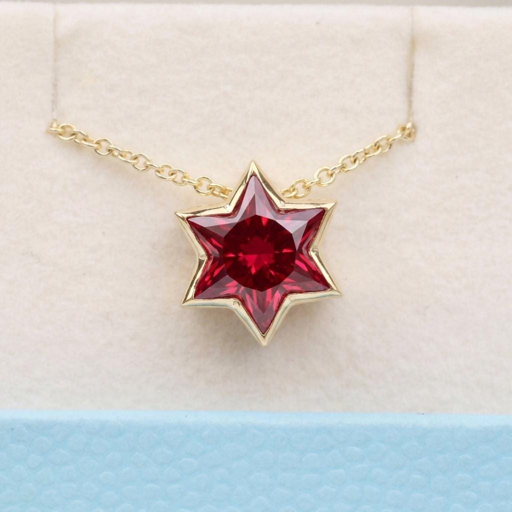 14k/18k Gold Ruby Star of David Necklace | Red Lab Ruby Jewish Jewelry Star Necklace | Gold Religious Pendant | Magen David Necklace image #5