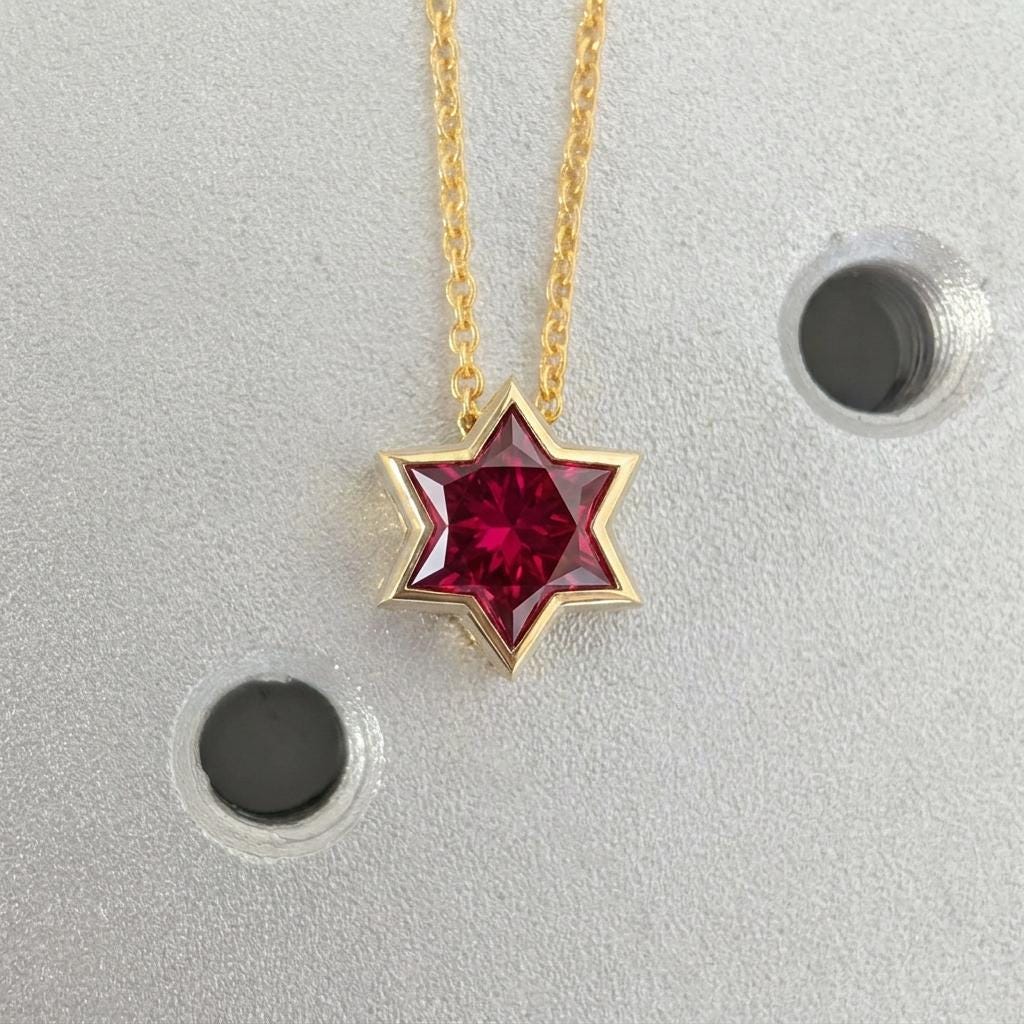 Unique Ruby Star of David Necklace | 14k/18k Gold Magen David Pendant | Religious Jewish Star Necklace | July Birthstone Gold Jewelry image #5