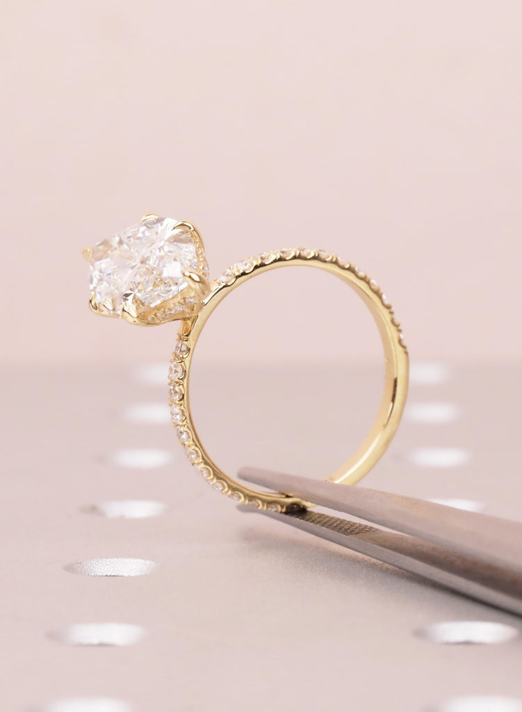 Marquise Moissanite Engagement Ring, 18K Yellow Gold, Hidden Halo Diamond Half Eternity Band, Bridal Unique Wedding Ring Anniversary Gift image #10