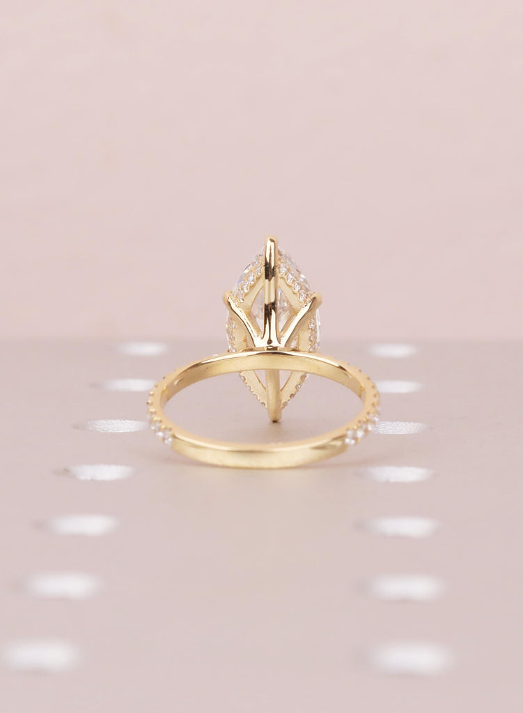 4 Carat Marquise Engagement Ring, Lab Grown Diamond Hidden Halo Ring, 18K Yellow Gold Wedding Ring for Woman, Lab Diamond Ring Gift For Her image #6