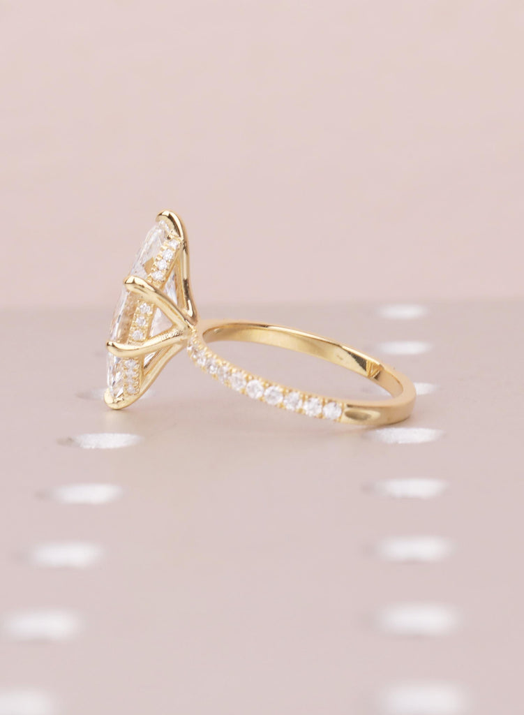 4 Carat Marquise Engagement Ring, Lab Grown Diamond Hidden Halo Ring, 18K Yellow Gold Wedding Ring for Woman, Lab Diamond Ring Gift For Her image #7