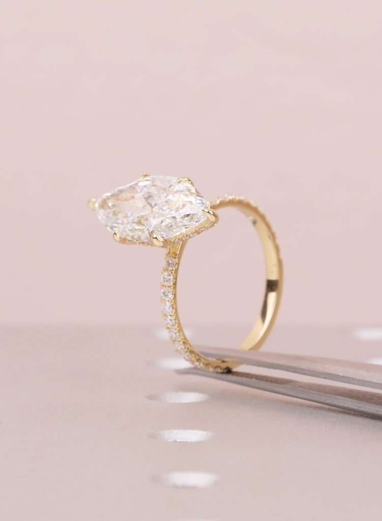 4 Carat Marquise Engagement Ring, Lab Grown Diamond Hidden Halo Ring, 18K Yellow Gold Wedding Ring for Woman, Lab Diamond Ring Gift For Her image #9