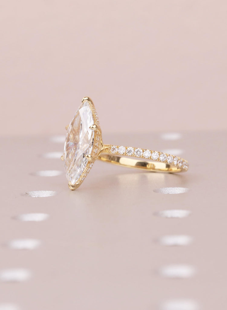 4 Carat Marquise Engagement Ring, Lab Grown Diamond Hidden Halo Ring, 18K Yellow Gold Wedding Ring for Woman, Lab Diamond Ring Gift For Her image #8
