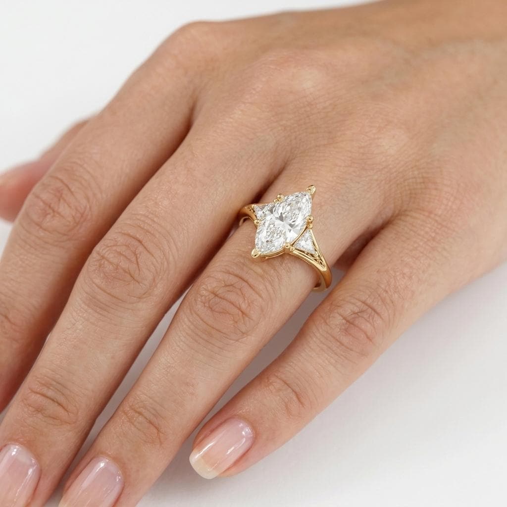 1.5 Carat Lab Grown Diamond Vintage Engagement Rings for Women | Marquise cut Heirloom Gold Ring | High End Wedding Jewelry image #3