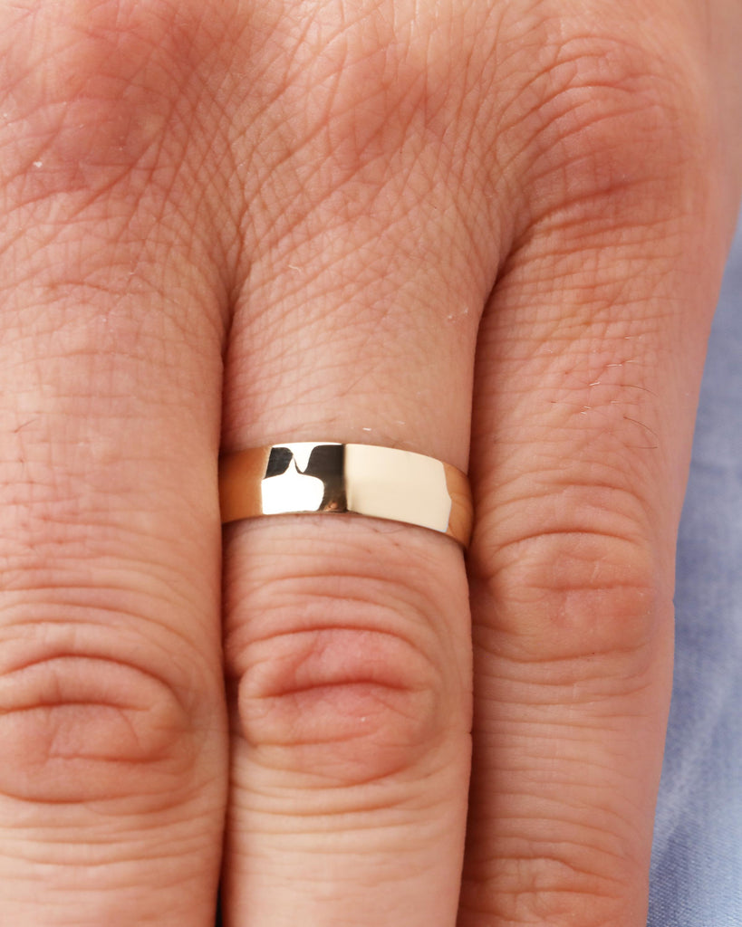 14k Solid Yellow Gold Knife Edge Ring - Minimalist Gold Ring - Simple Wedding Band - 6mm Wide Comfort Fit Men's Ring - Promise Ring for Him image #3