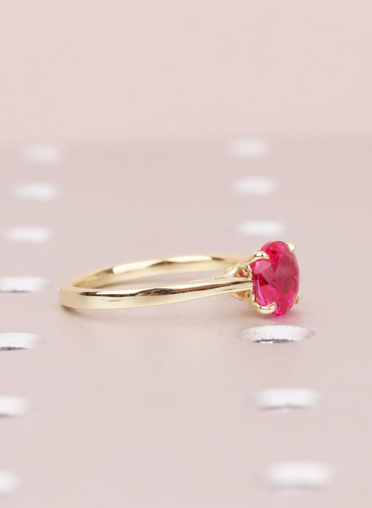 Ruby Engagement Ring, Dainty 14k Yellow Gold Solitaire Ring, Vintage Handmade Ring for Women, Lab Grown Ruby Filigree Ring, July Birthstone image #5