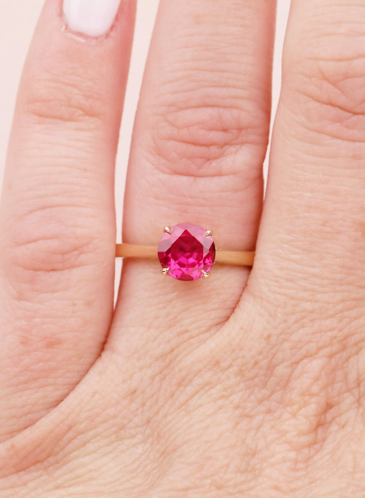Ruby Engagement Ring, Dainty 14k Yellow Gold Solitaire Ring, Vintage Handmade Ring for Women, Lab Grown Ruby Filigree Ring, July Birthstone image #2