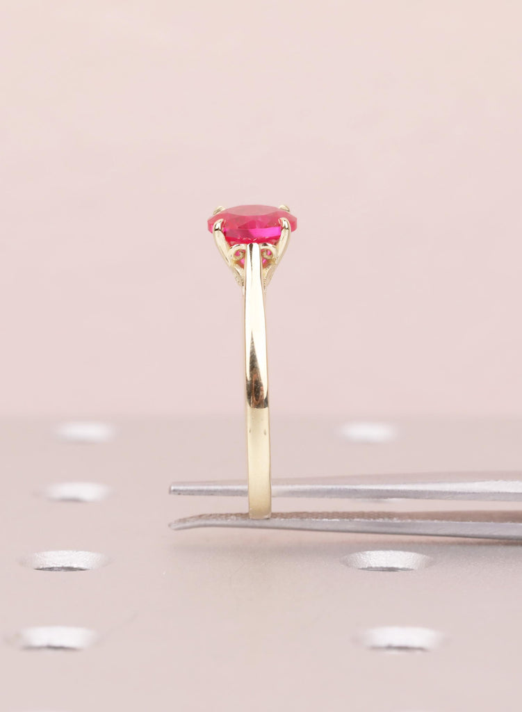 Ruby Engagement Ring, Dainty 14k Yellow Gold Solitaire Ring, Vintage Handmade Ring for Women, Lab Grown Ruby Filigree Ring, July Birthstone image #16
