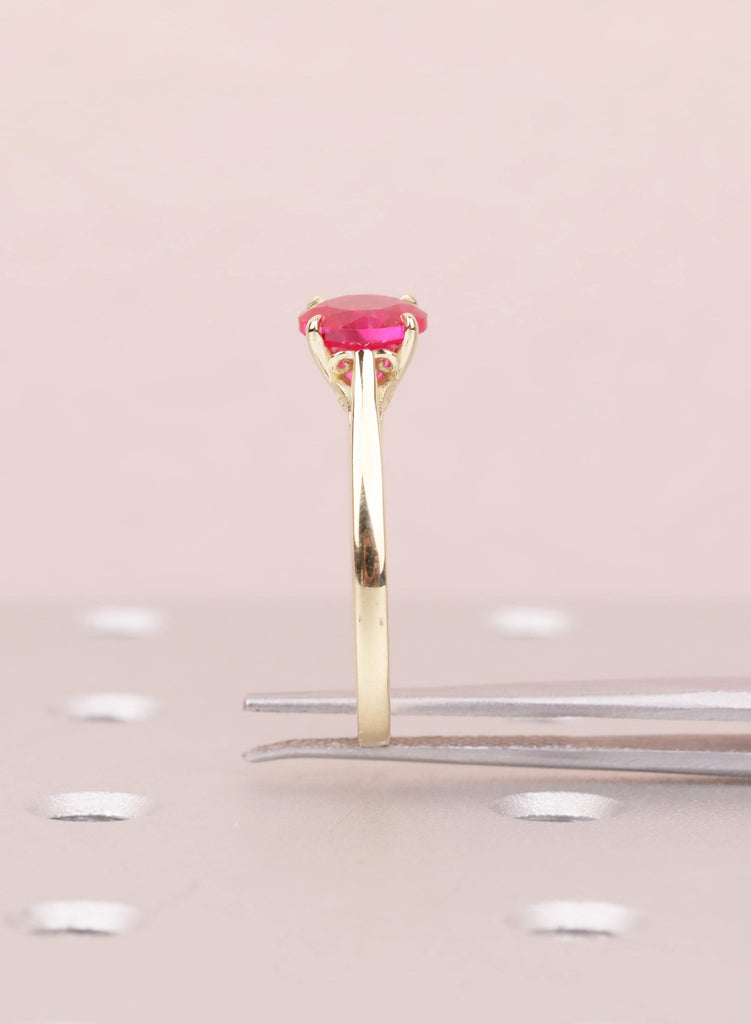 Ruby Rings For Woman: Round Lab Ruby, 14K Yellow Gold, Filigree Settings, July Birthstone image #16