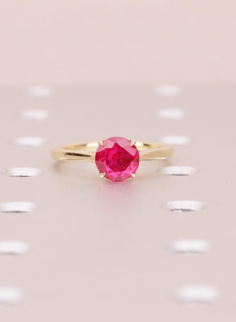 Ruby Rings For Woman: Round Lab Ruby, 14K Yellow Gold, Filigree Settings, July Birthstone image #2