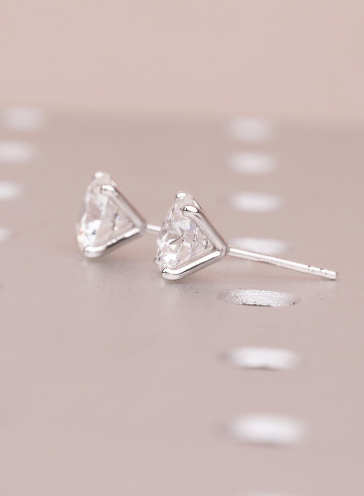 Dainty Round Cut Moissanite Stud Earrings, 14K White Gold Solitaire Minimalist Earrings For Her image #10