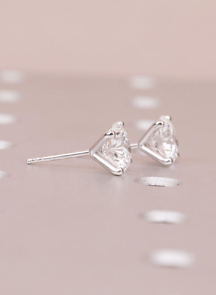 Minimal Earrings, Round cut 14K Solid Gold Earrings, Lab Grown Diamond Solitaire Studs, Bridal Earrings image #9