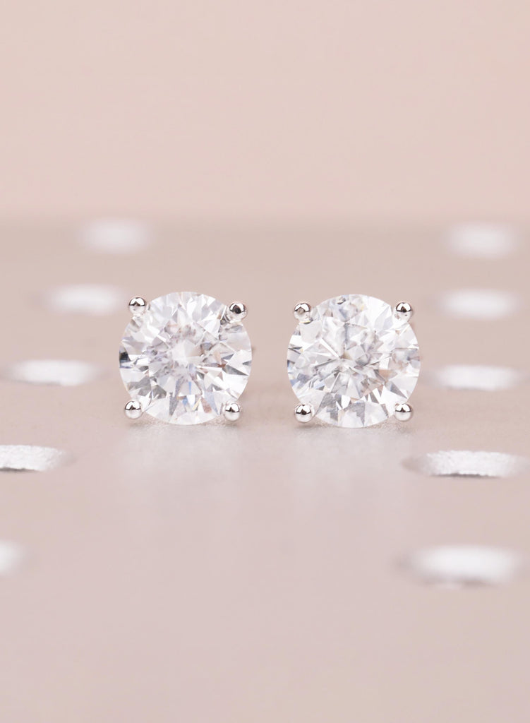 Minimal Earrings, Round cut 14K Solid Gold Earrings, Lab Grown Diamond Solitaire Studs, Bridal Earrings image #3