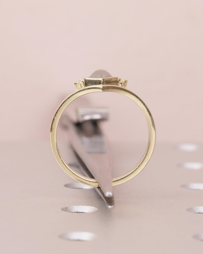 14k Solid Gold Bezel Set Ring, Salt and Pepper Diamond Engagement Ring with Lab Grown Diamond Accents, Hexagon Cut Ring, Anniversary Ring image #11