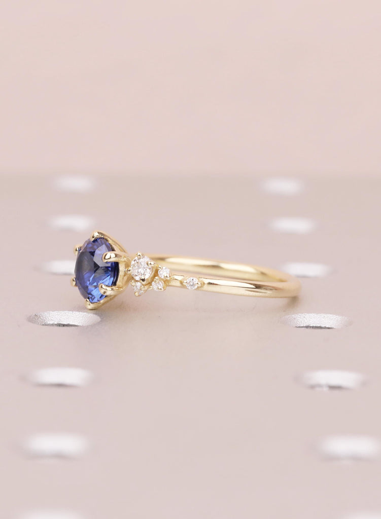 Sapphire Engagement Ring: 14K Yellow Gold Diamond Cluster Ring, Snowdrift Style September Birthstone image #7