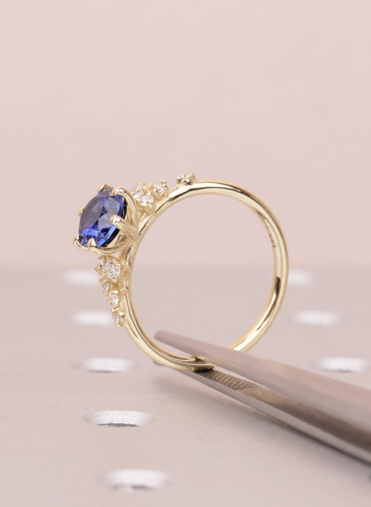 Sapphire Engagement Ring: 14K Yellow Gold Diamond Cluster Ring, Snowdrift Style September Birthstone image #9