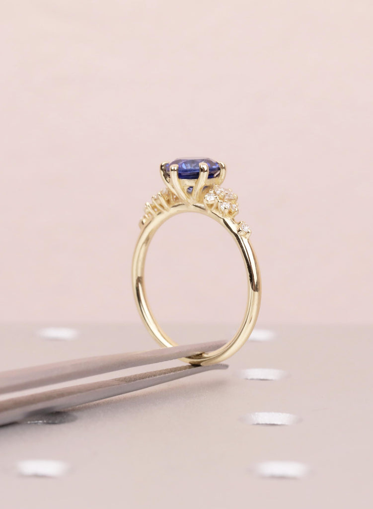 Sapphire Engagement Ring: 14K Yellow Gold Diamond Cluster Ring, Snowdrift Style September Birthstone image #14
