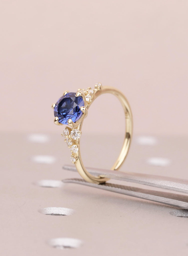 Sapphire Engagement Ring: 14K Yellow Gold Diamond Cluster Ring, Snowdrift Style September Birthstone image #2