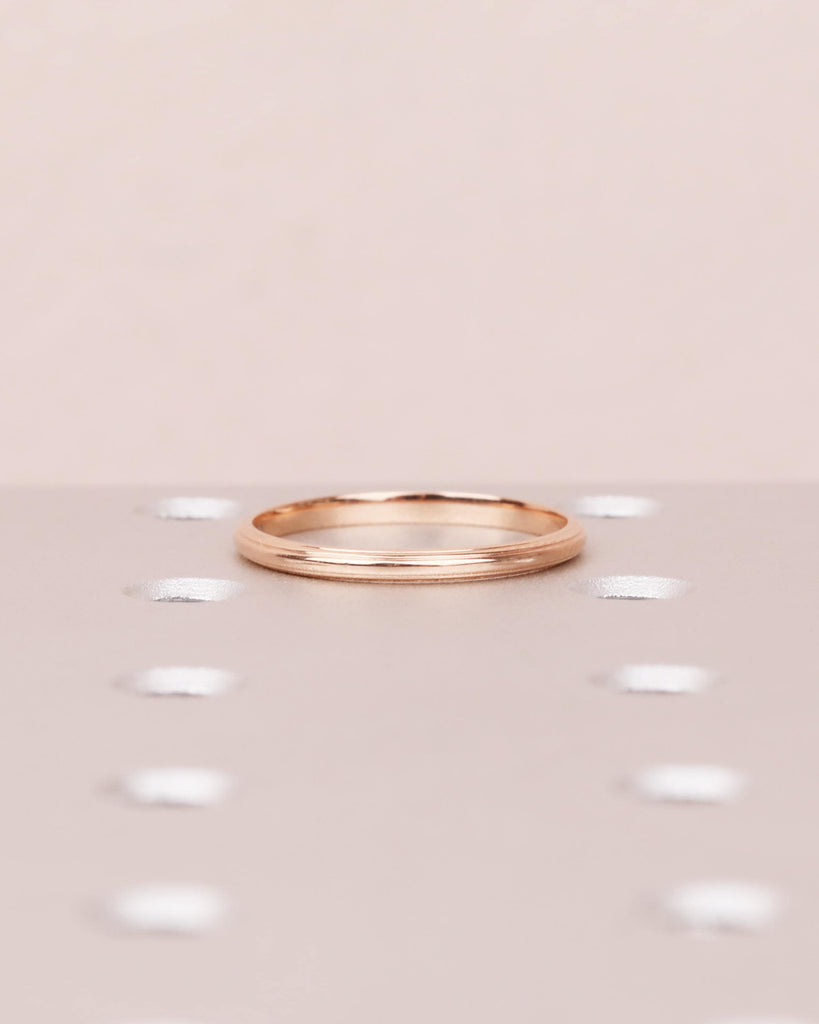 14K Solid Rose Gold Wedding Band | Layered Line Dome Women's Wedding Ring | Comfort Fit 2mm Thin Plain Gold Ring | Minimalist Stacking Ring