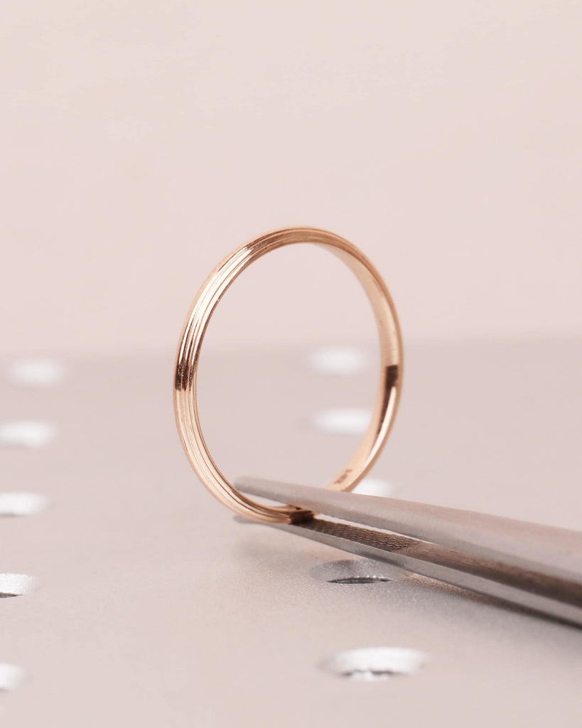 Dainty Women's Wedding Band: 14K Solid Gold Stackable Wedding Ring, 2mm Thin Engagement Ring, Smooth Layered Lines, Domed Ring image #5