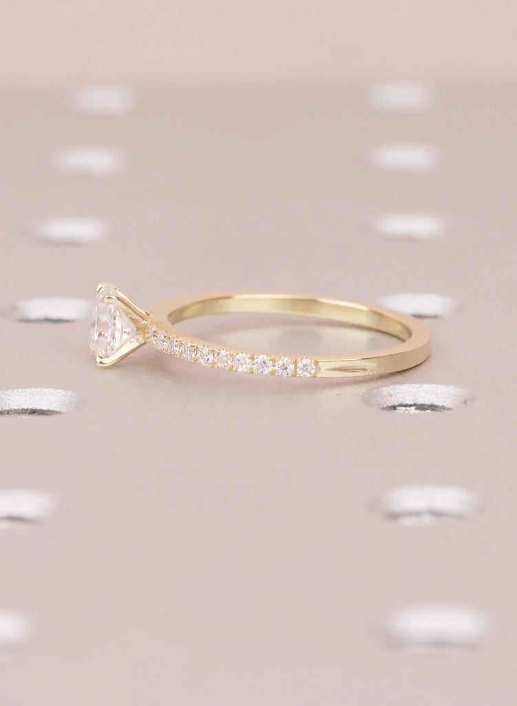 Minimalist Ring For Women, Lab Diamond Engagement Ring, Dainty Yellow Gold Pave Diamond Band image #9
