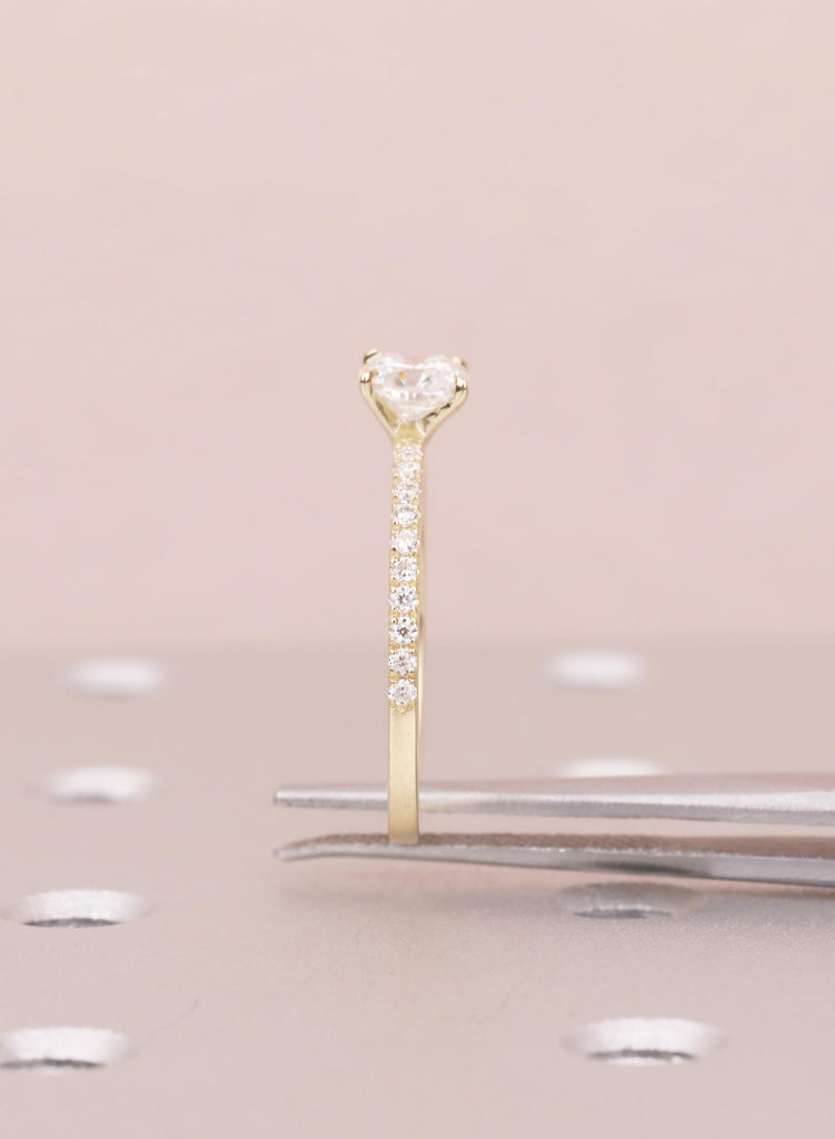 Minimalist Ring For Women, Lab Diamond Engagement Ring, Dainty Yellow Gold Pave Diamond Band image #15