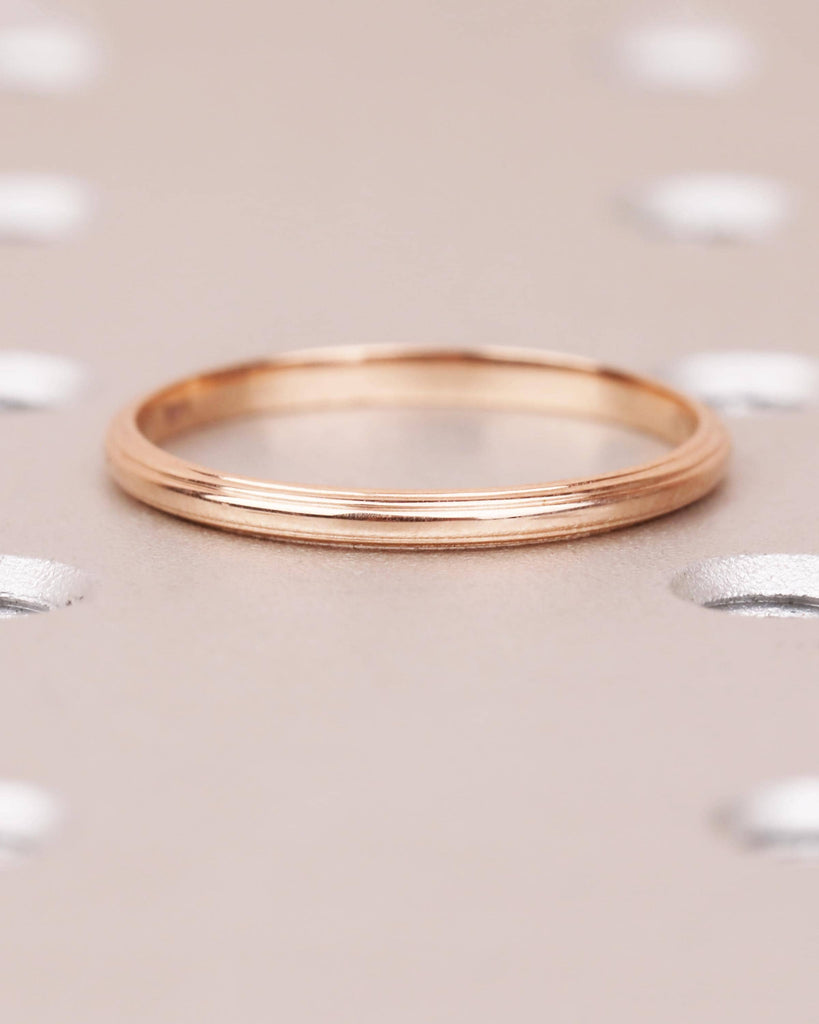 Dainty Women's Wedding Band: 14K Solid Gold Stackable Wedding Ring, 2mm Thin Engagement Ring, Smooth Layered Lines, Domed Ring image #4