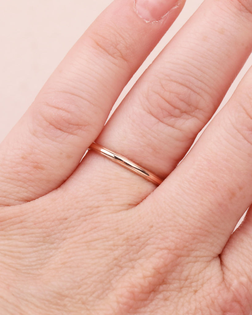 Dainty Women's Wedding Band: 14K Solid Gold Stackable Wedding Ring, 2mm Thin Engagement Ring, Smooth Layered Lines, Domed Ring image #2