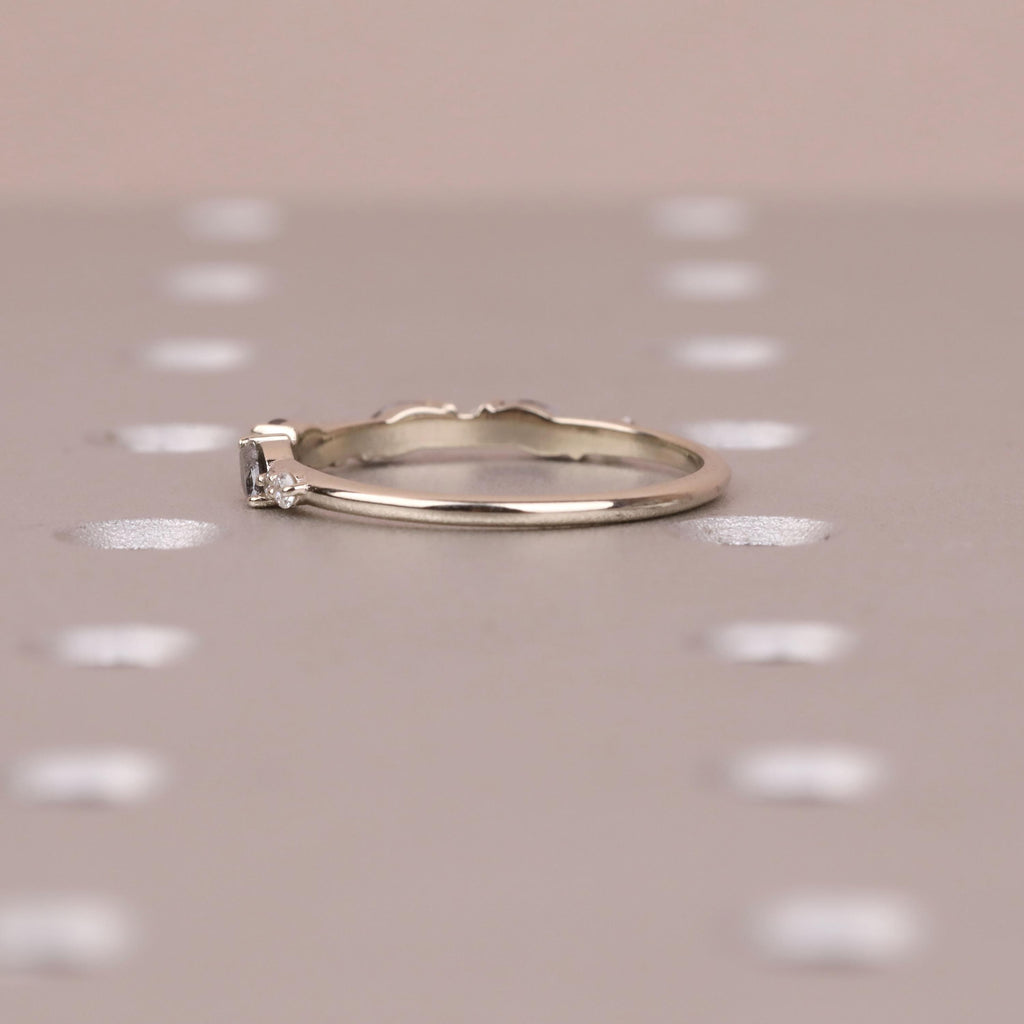 14k White Gold Thin Wedding Band | Marquise, Round cut Diamond Simple Promise Ring | Vintage Wedding Anniversary Gift for Her image #5