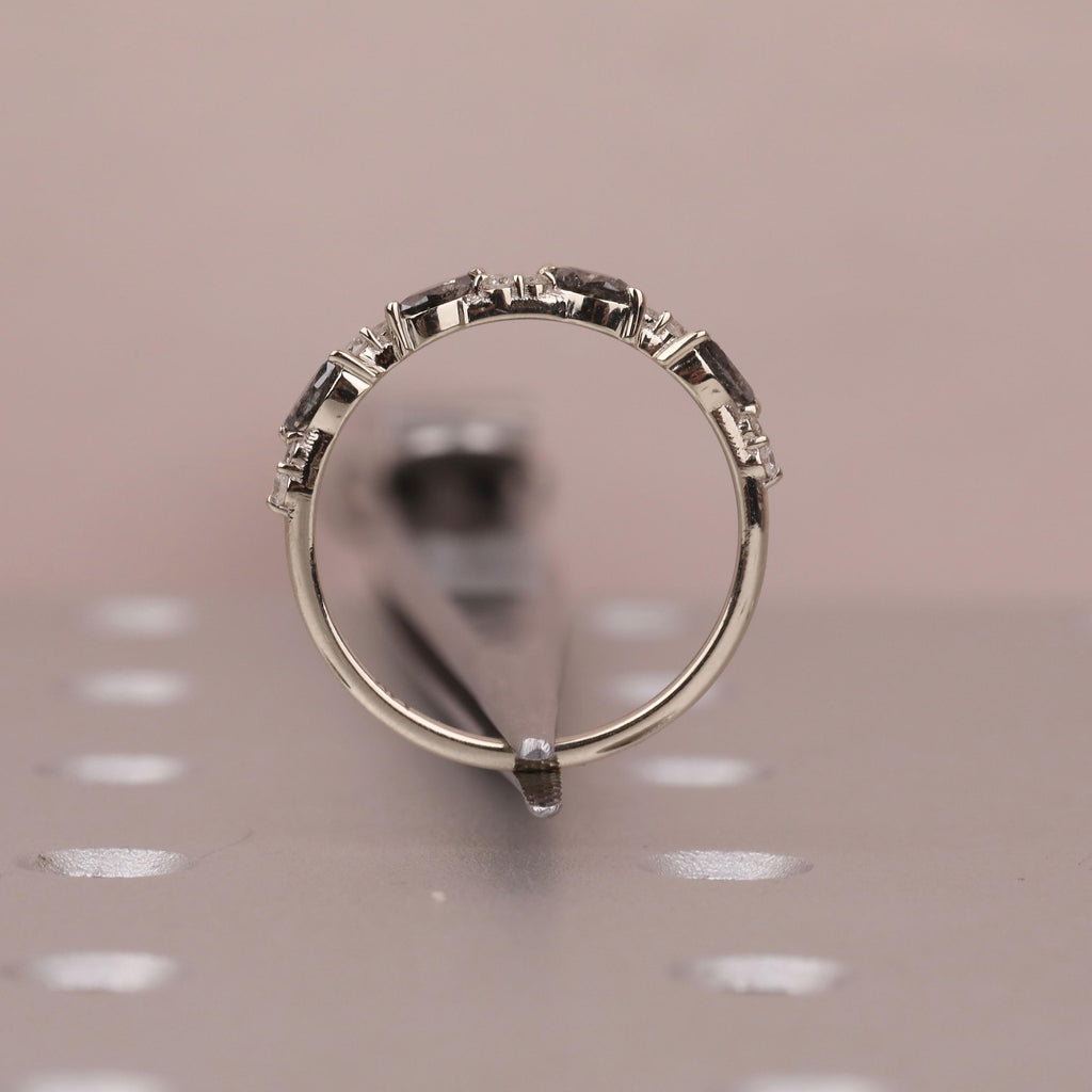 14k White Gold Thin Wedding Band | Marquise, Round cut Diamond Simple Promise Ring | Vintage Wedding Anniversary Gift for Her image #9