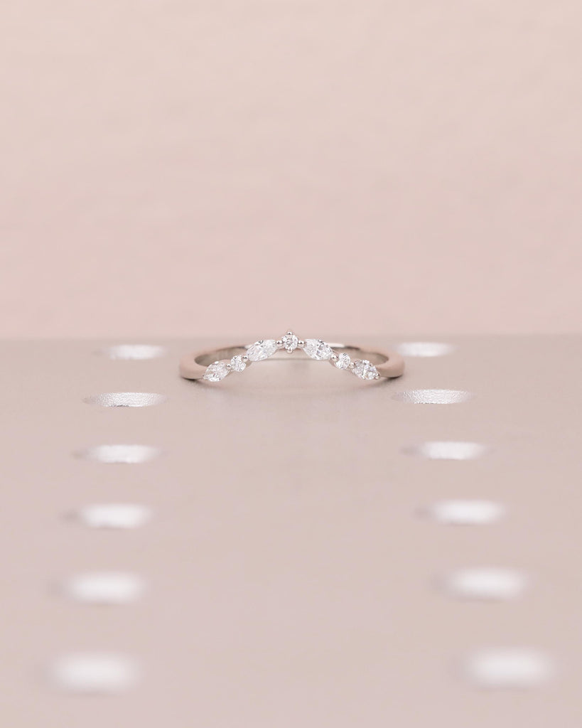 Diamond Wedding Band, Dainty 14k White Gold Stacking Ring, Round, Marquise Matching Ring, Women Wedding Band, Minimalist Bridal Jewelry image #12