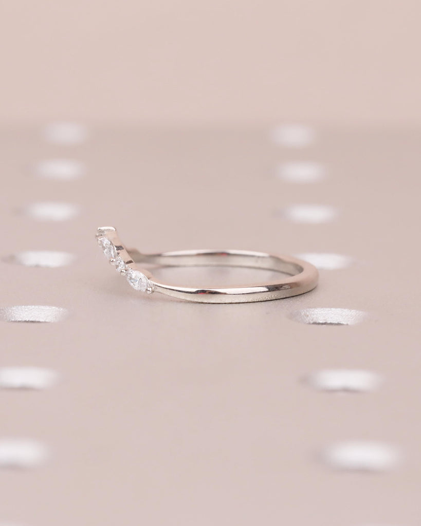 Diamond Wedding Band, Dainty 14k White Gold Stacking Ring, Round, Marquise Matching Ring, Women Wedding Band, Minimalist Bridal Jewelry image #5