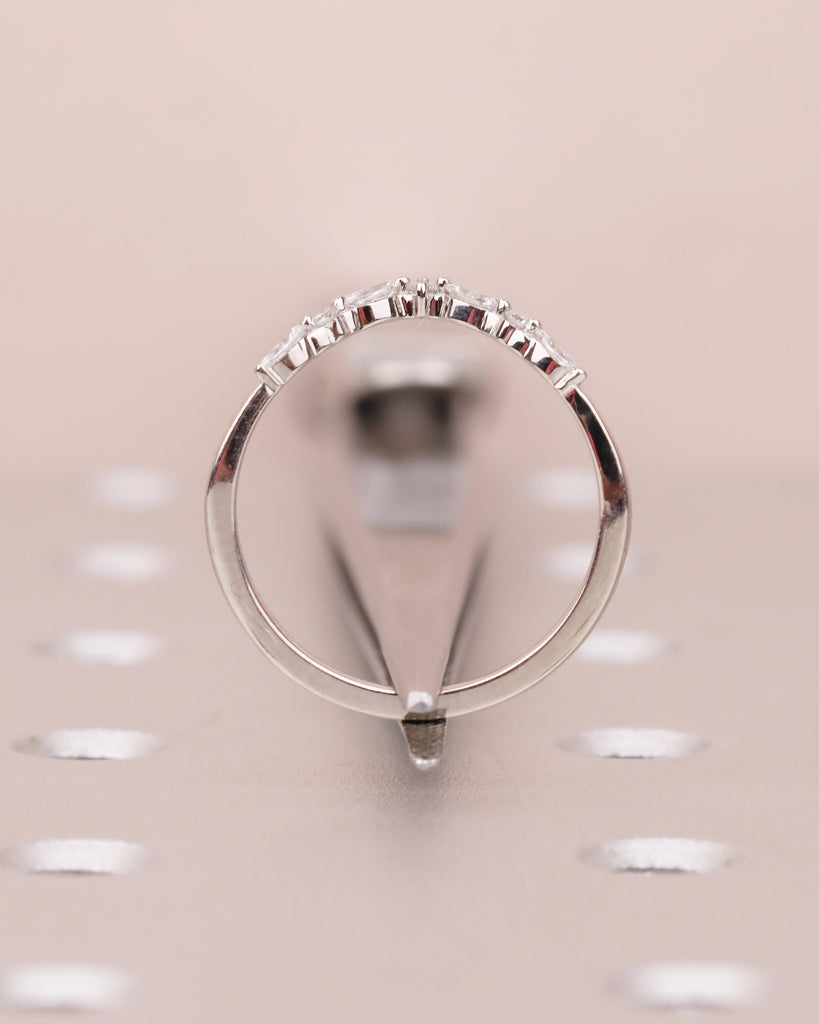 Diamond Wedding Band, Dainty 14k White Gold Stacking Ring, Round, Marquise Matching Ring, Women Wedding Band, Minimalist Bridal Jewelry image #8