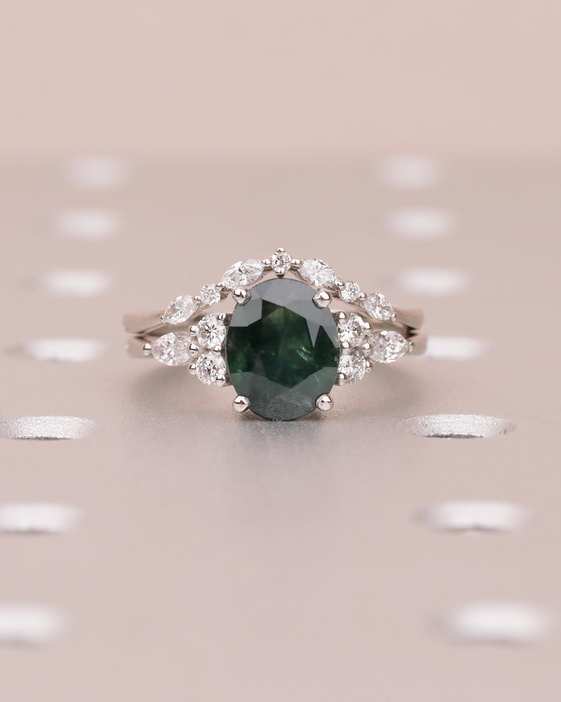 2ct Teal Sapphire Engagement Ring, Art Deco 14k Gold Bridal Set, Green Gemstone Ring image #2