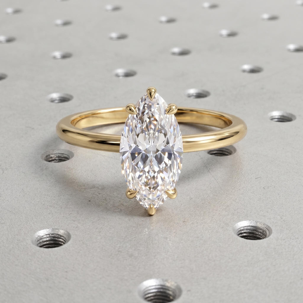 Solid Gold Moissanite Engagement Rings for Women | Marquise cut Solitaire Simple Promise Ring | Wedding Anniversary Gift image #7