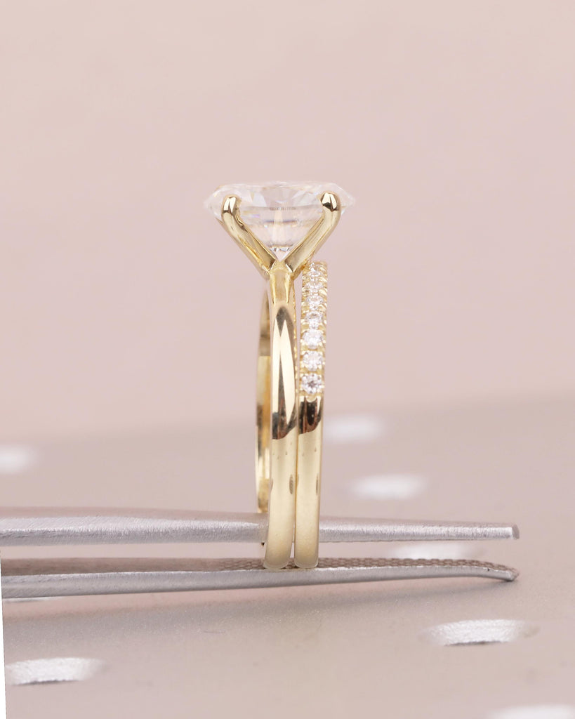 14k Solid Gold Ring Set, Bridal Moissanite Jewelry, Oval Engagement Ring image #11
