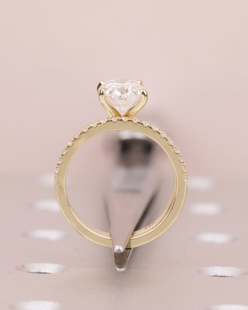 14k Gold Bridal Ring Set, Oval Engagement Ring, Moissanite Handmade Jewelry image #7