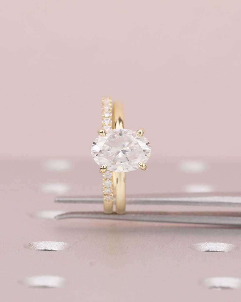 14k Solid Gold Ring Set, Bridal Moissanite Jewelry, Oval Engagement Ring image #5