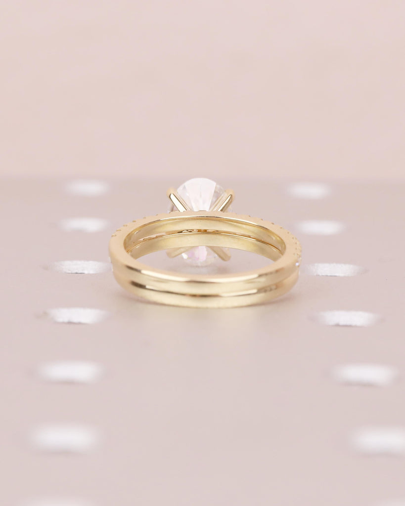 Oval Moissanite Engagement Ring Set, Diamond Matching Band, 14k Yellow Gold Bridal Jewelry image #6