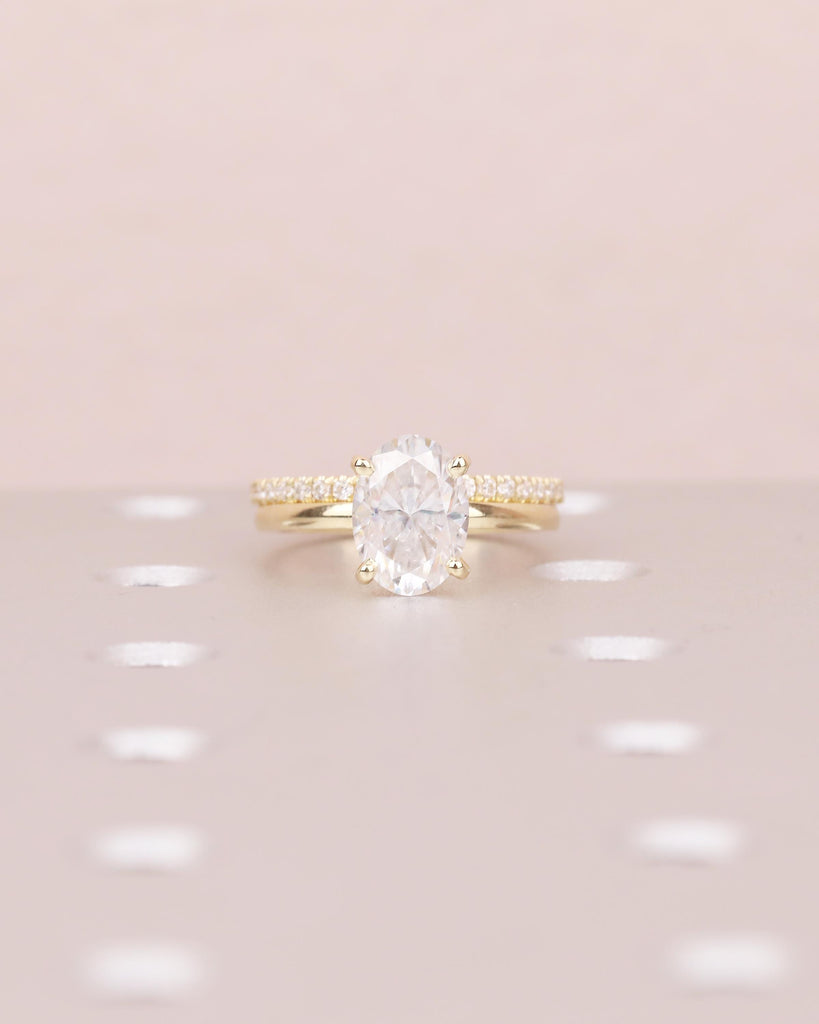 14k Solid Gold Ring Set, Bridal Moissanite Jewelry, Oval Engagement Ring image #9