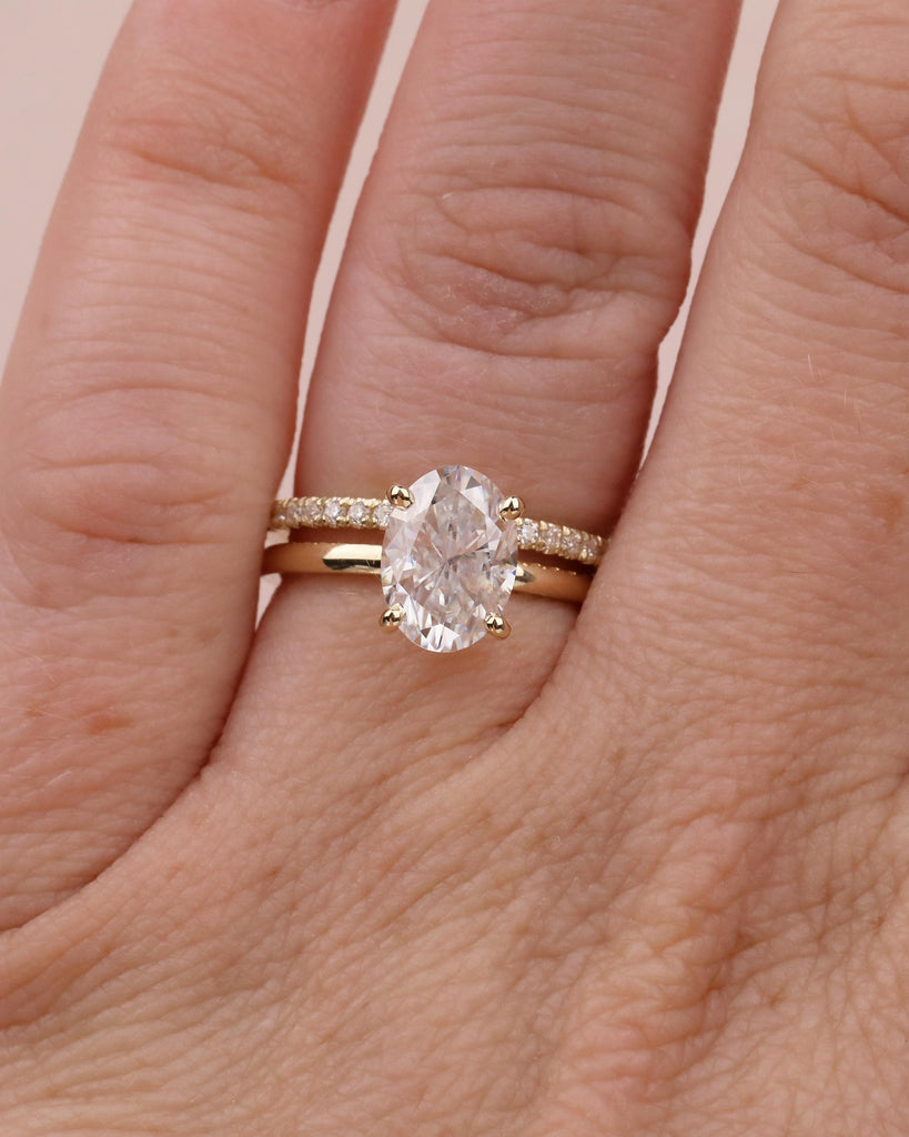 14k Gold Bridal Ring Set, Oval Engagement Ring, Moissanite Handmade Jewelry image #10
