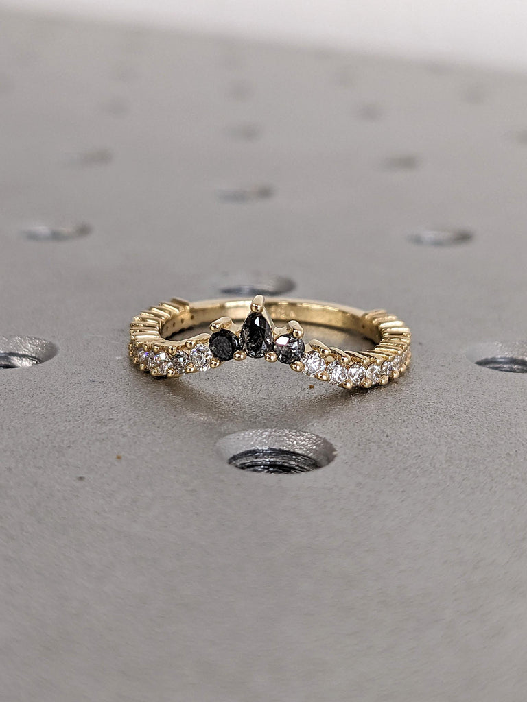 14k/18k Gold Diamond Wedding Bands for Women | Chevron Stacking Ring Bridal Jewelry | Wedding Anniversary Gift image #3