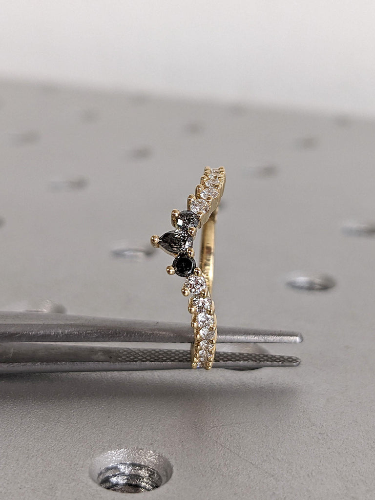 14k/18k Gold Diamond Wedding Bands for Women | Chevron Stacking Ring Bridal Jewelry | Wedding Anniversary Gift image #7