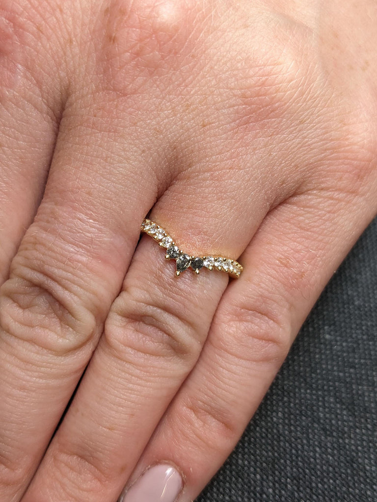 14k/18k Gold Diamond Wedding Bands for Women | Chevron Stacking Ring Bridal Jewelry | Wedding Anniversary Gift image #2