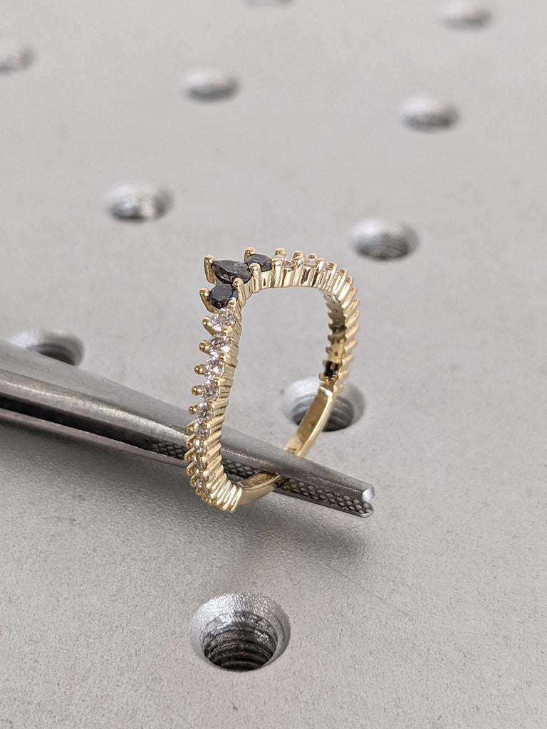 14k/18k Gold Diamond Wedding Bands for Women | Chevron Stacking Ring Bridal Jewelry | Wedding Anniversary Gift image #8
