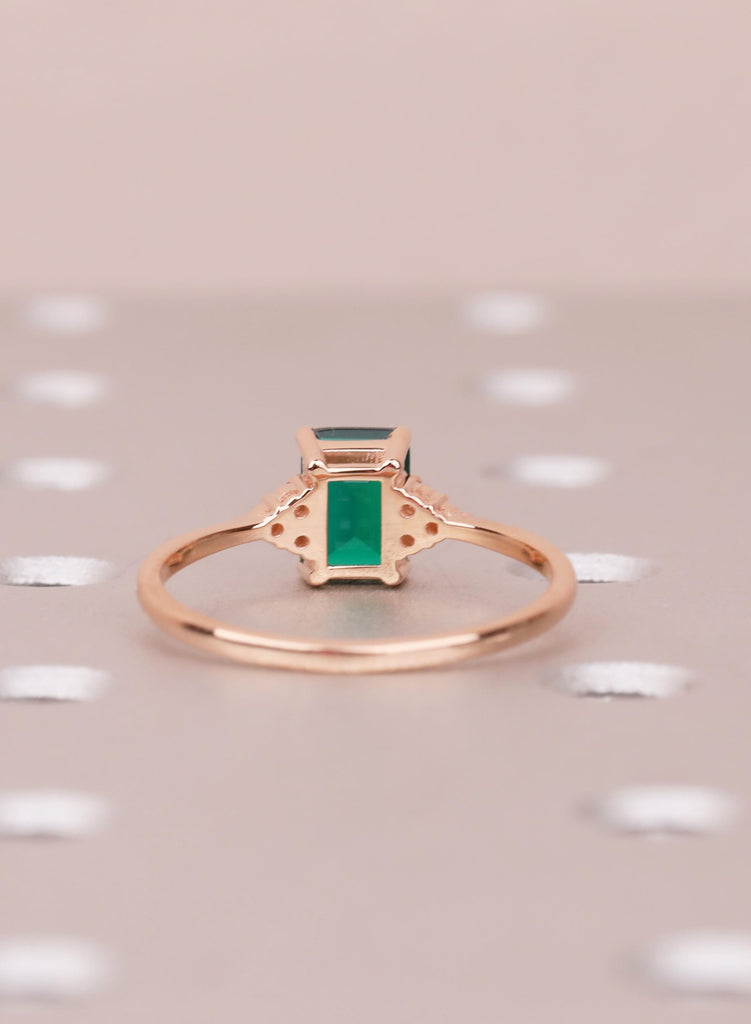 Rose Gold Emerald Cut Emerald Engagement Ring with Diamond Accents image #7